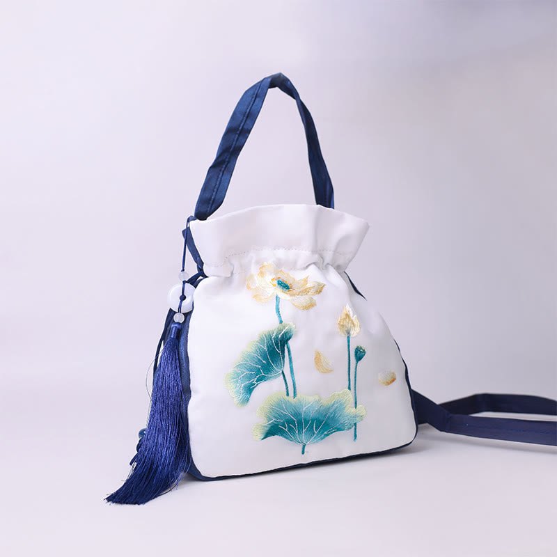 Nimara Ritual Suzhou Embroidery Rabbit Lotus Epiphyllum Peony Magnolia Silk Tote Crossbody Bag Shoulder Bag Handbag