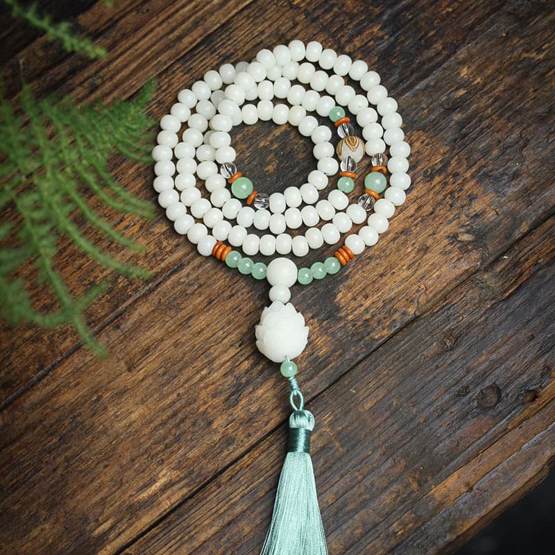Nimara Ritual White Bodhi Seed Mala 108 Beads Protection Bracelet