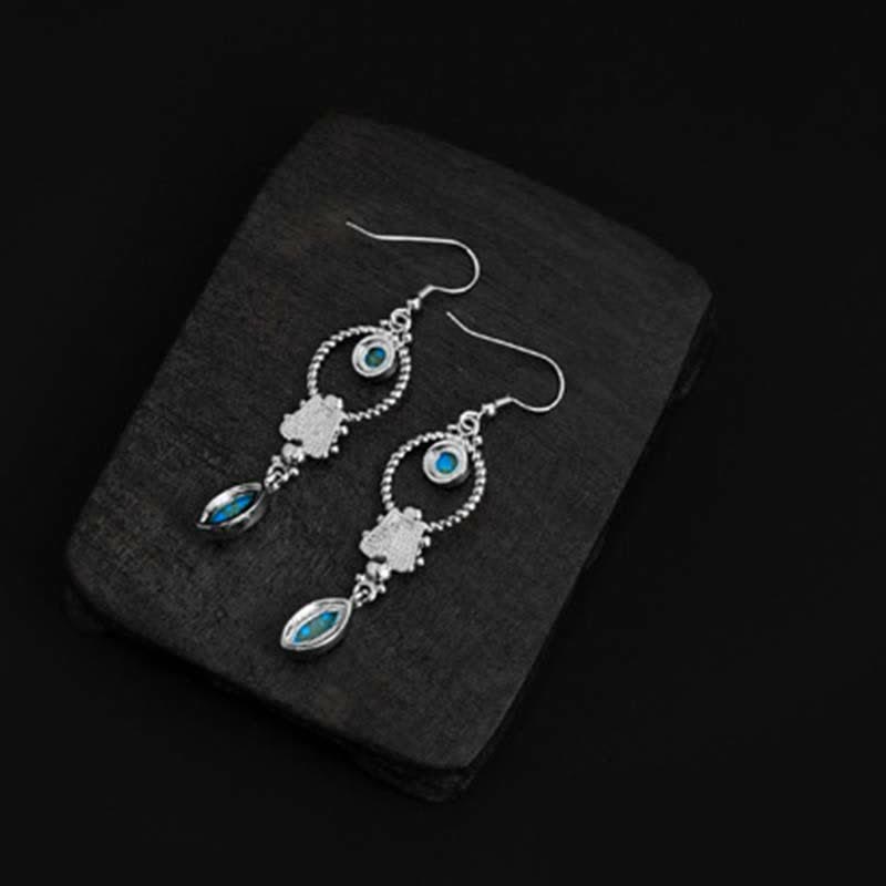 Nimara Ritual 925 Sterling Silver Hook Vintage Copper Plated Silver Turquoise Waterdrop Pattern Balance Drop Dangle Earrings