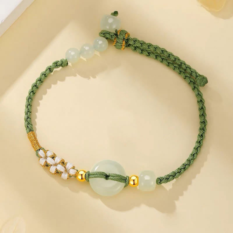 Nimara Ritual Hetian Jade Peace Buckle Luck Peach Blossom Braided Bracelet