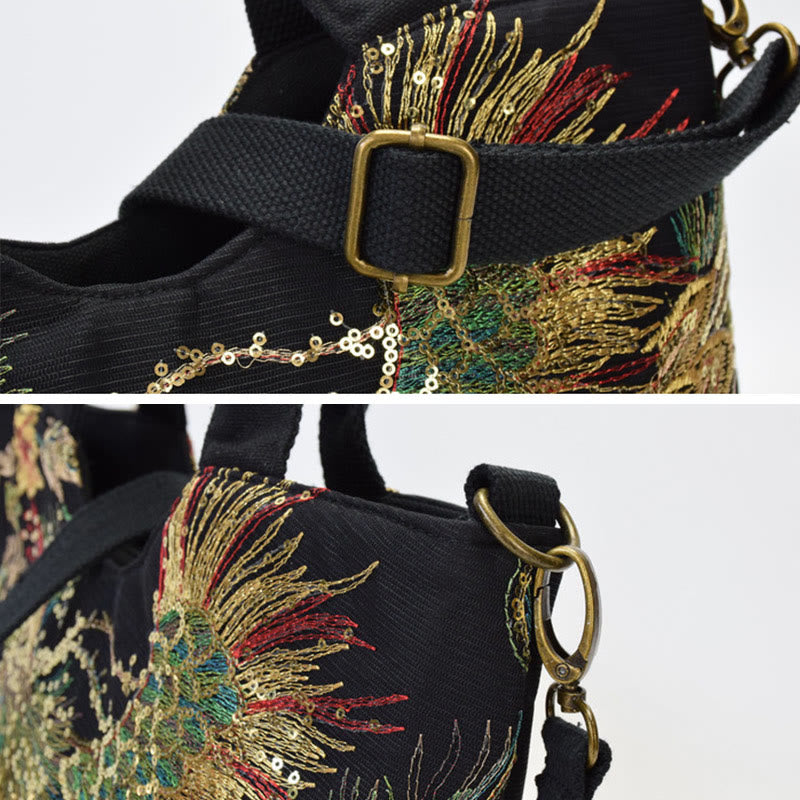 Nimara Ritual Peacock Double-sided Embroidery Tote Bag Shoulder Bag Crossbody Bag