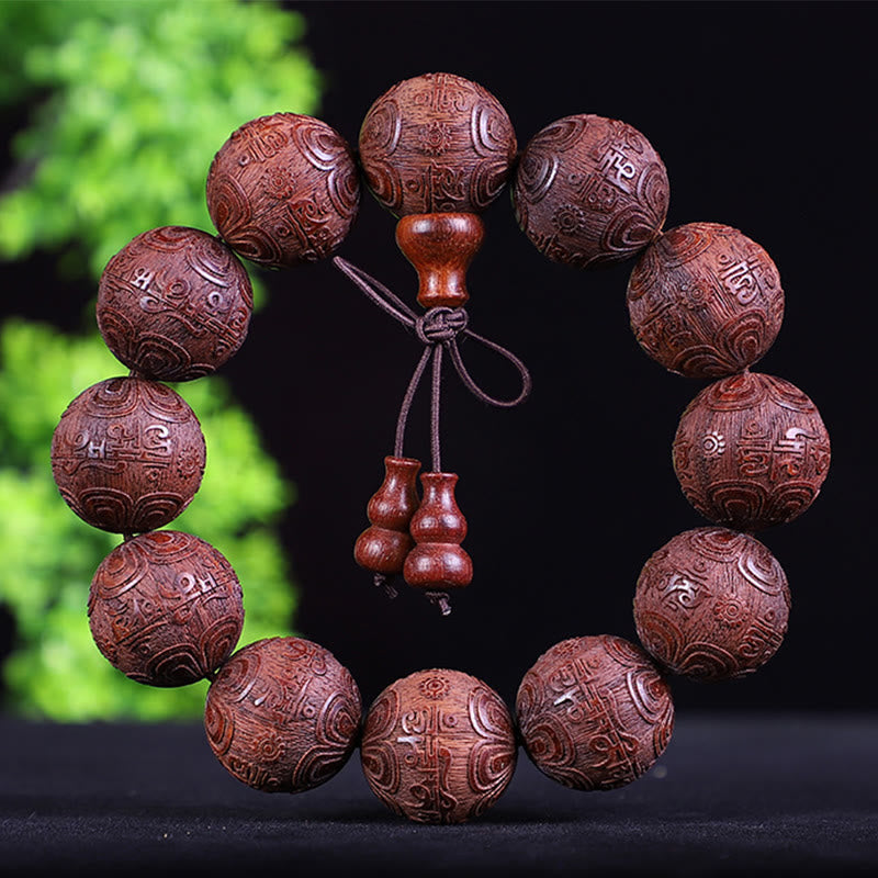 Nimara Ritual Chinese Zodiac Rosewood Ebony Copper Coin PiXiu Carved Warmth Bracelet