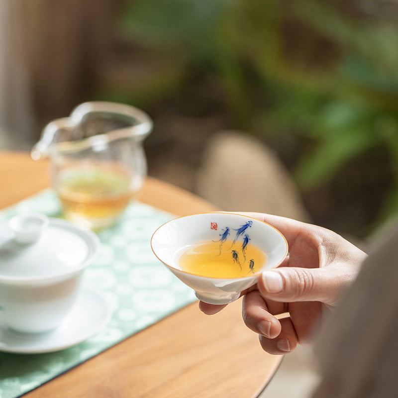 Nimara Ritual Mandala Flower Koi Fish Lotus Bird Persimmons Teacup Kung Fu Tea Cup 50ml