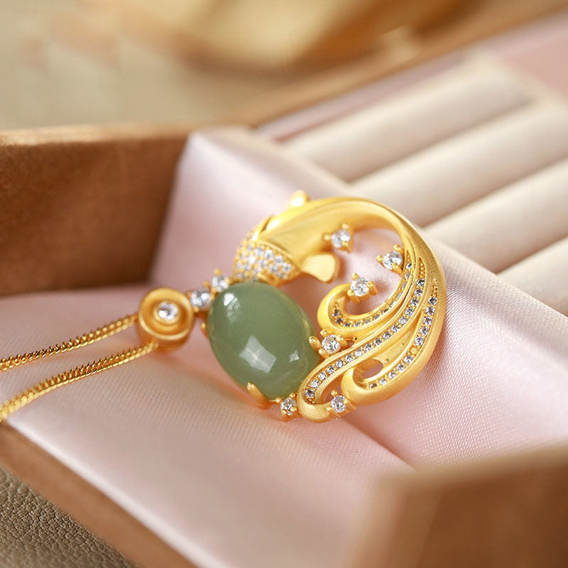 Nimara Ritual Cyan Jade Koi Fish Healing Calm Necklace Pendant