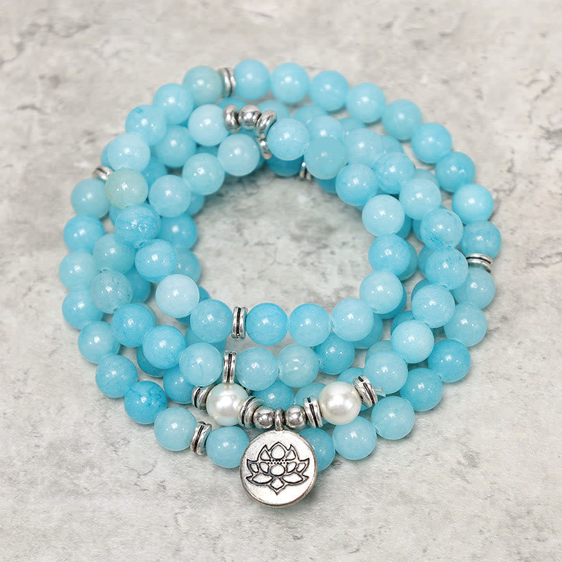 Nimara Ritual Natural Amazonite Stone Healing Lotus Mala Bracelet