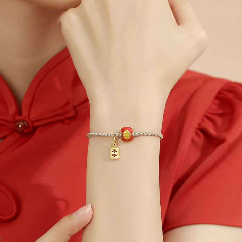 Nimara Ritual 925 Sterling Silver Handmade Auspicious Chinese Character Blessing Braided String Bracelet