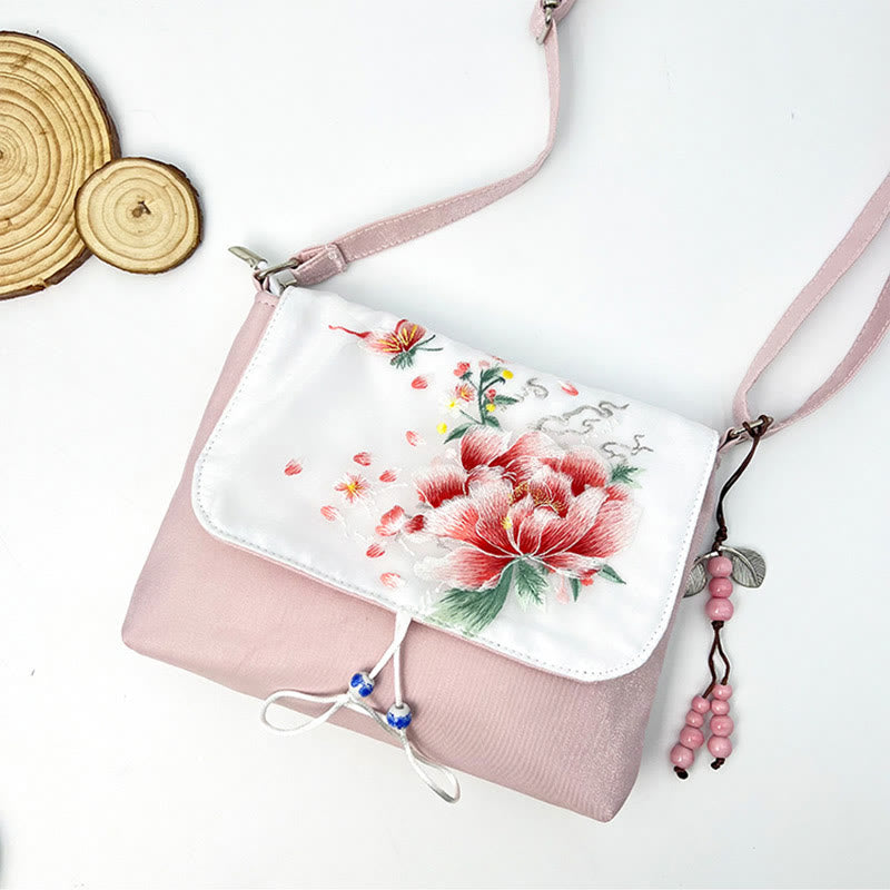 Nimara Ritual Embroidered Camellia Epiphyllum Gardenia Sakura Flowers Crossbody Bag Shoulder Bag Cellphone Bag
