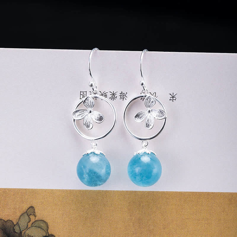 Nimara Ritual 925 Sterling Silver Natural Aquamarine Leaf Flower Peace Earrings Necklace
