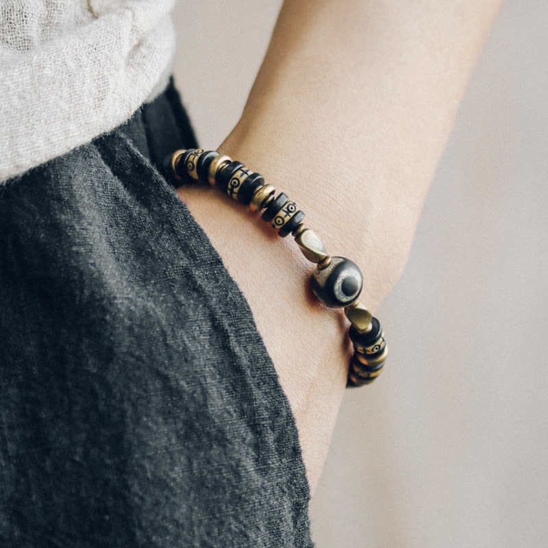 Nimara Ritual Tibetan Bone Beads Ebony Wood Strength Bracelet