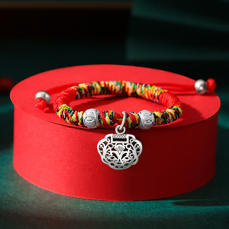 Nimara Ritual 925 Sterling Silver Chinese Lock Charm Multicolored Red String Protection Handmade Braided Kids Bracelet