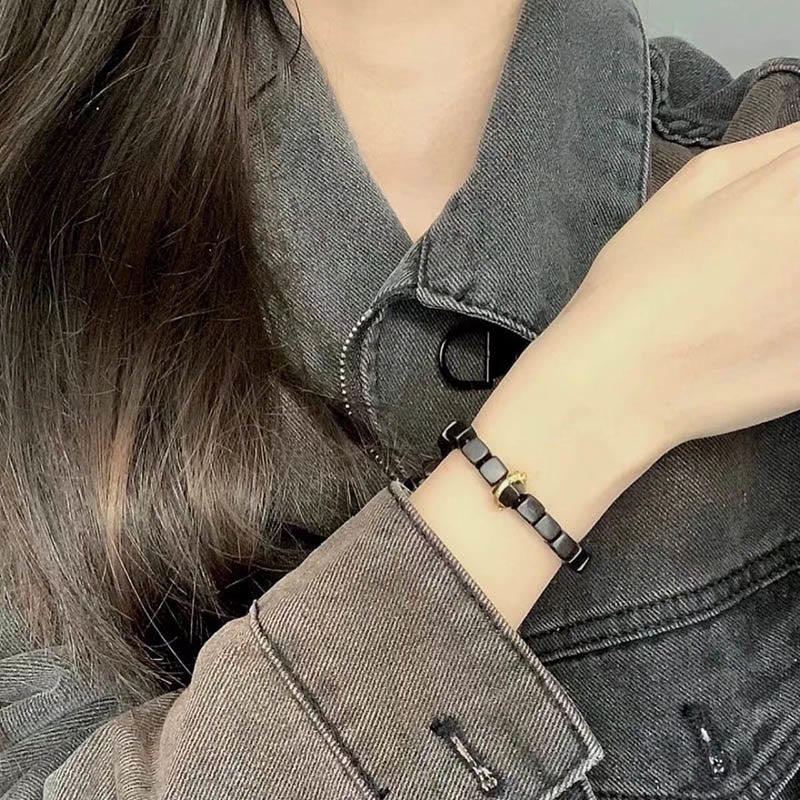Nimara Ritual Tibetan Ebony Wood Square Beads Peace Calm Bracelet