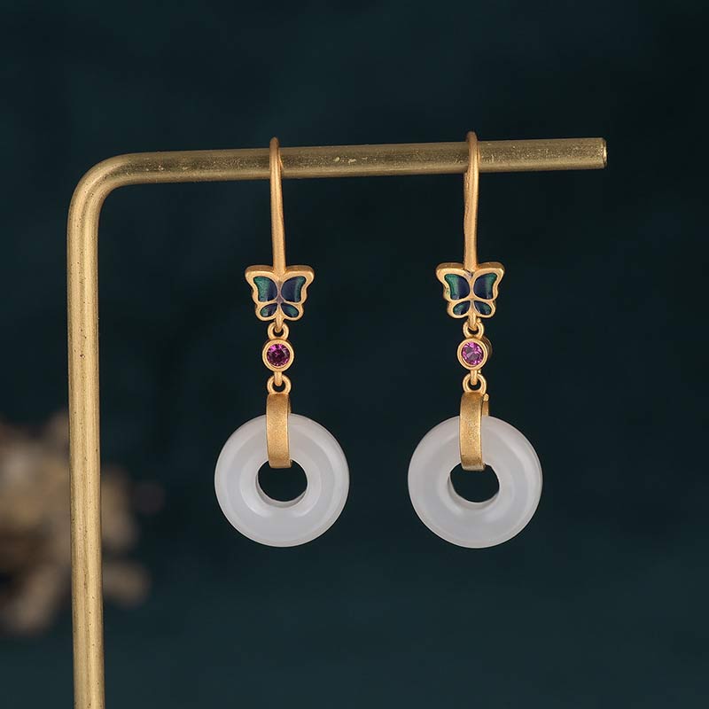 Nimara Ritual FengShui White Jade Butterfly Fortune Earrings