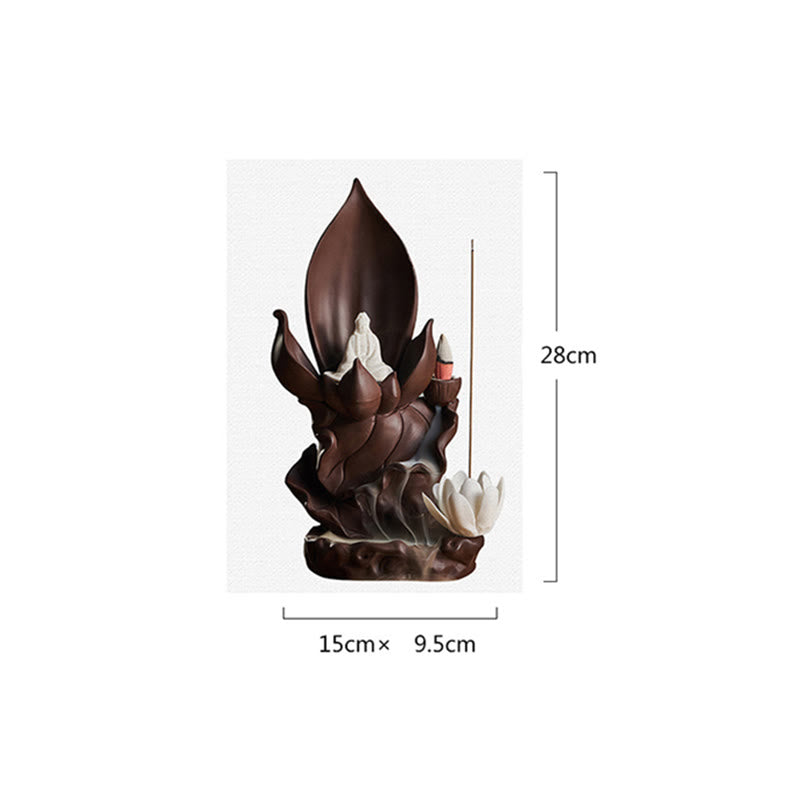 Nimara Ritual Lotus Buddha Avalokitesvara Enlightenment Purple Clay Incense Burner Decoration