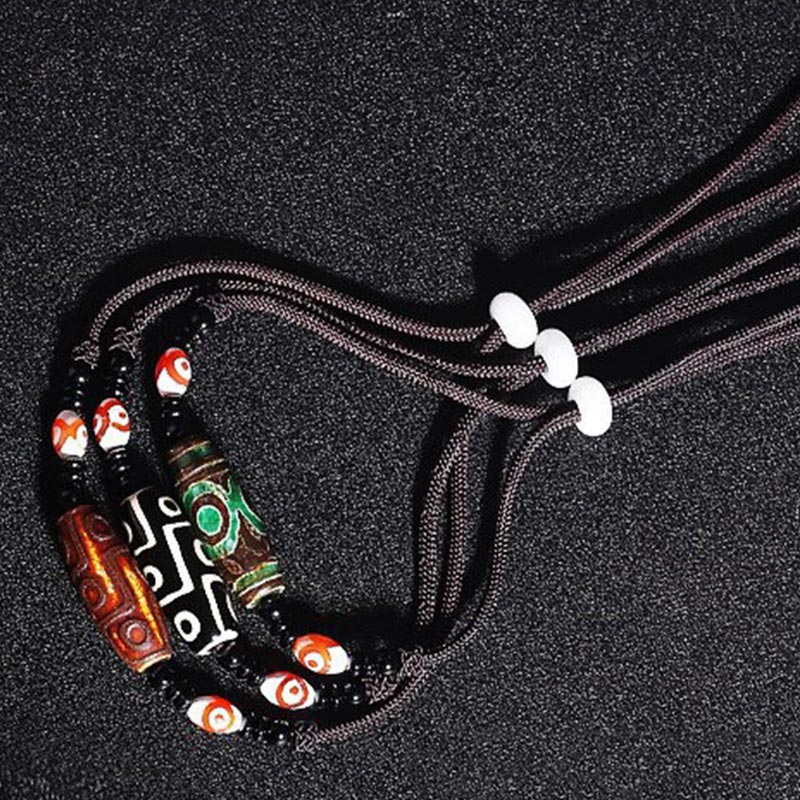 Nimara Ritual Tibetan Nine-Eye Dzi Bead Protection String Necklace