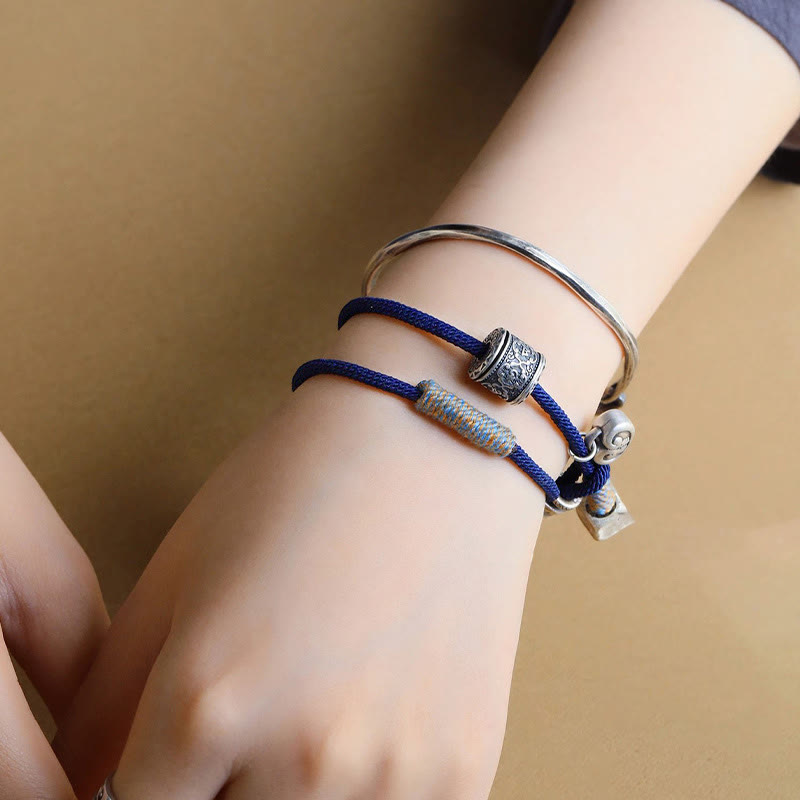 Nimara Ritual Handmade Tibetan Om Mani Padme Hum Carved Auspicious Amulet Double Wrap Rope Bracelet