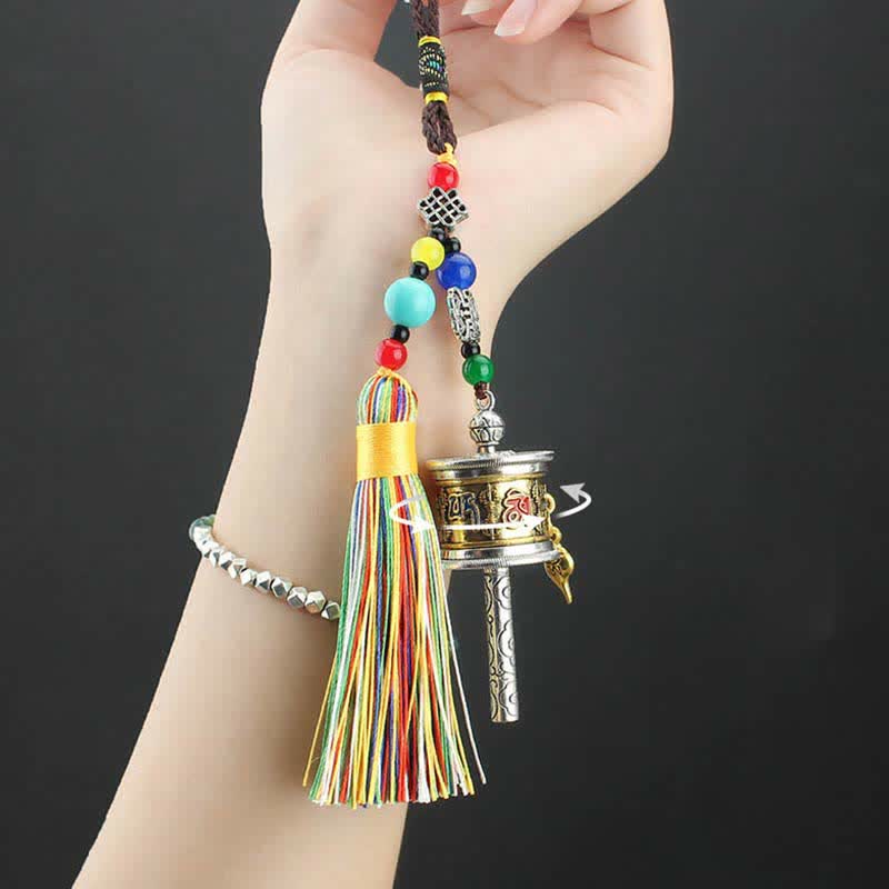 Nimara Ritual Tibet Om Mani Padme Hum Prayer Wheel Tassel Bag Car Hanging Decoration