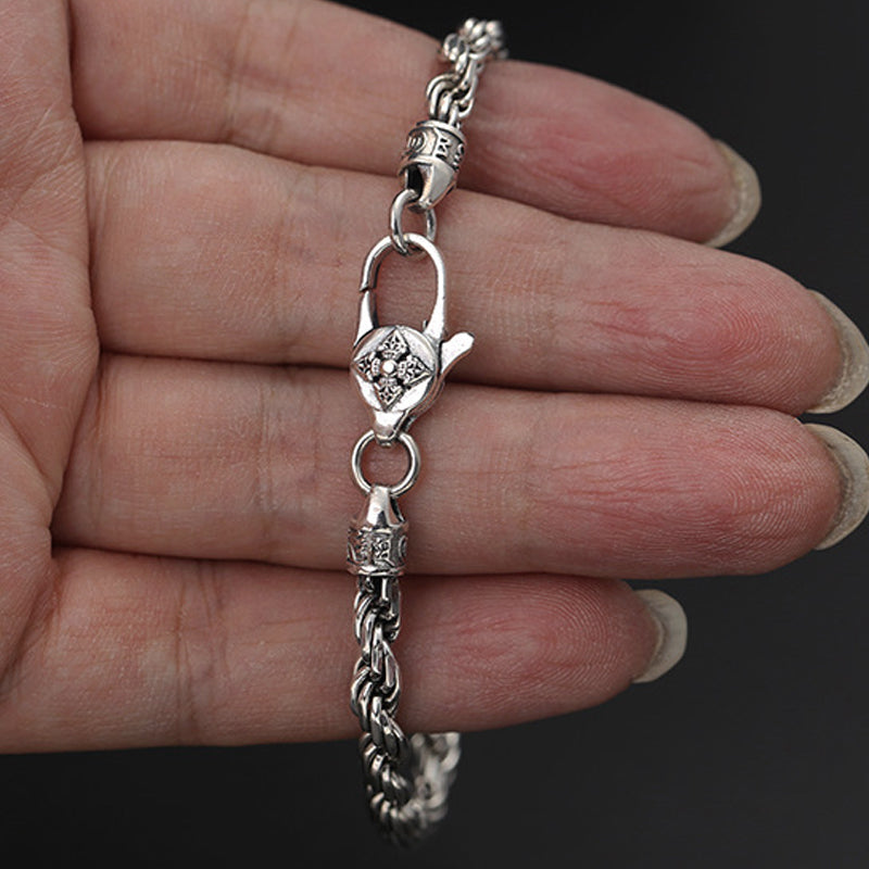 Nimara Ritual 925 Sterling Silver Tibet Om Mani Padme Hum Double Dorje Vajra Twisted Design Peace Love Bracelet