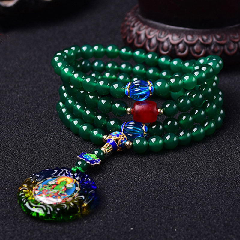 Nimara Ritual 108 Mala Beads Natural Green Agate Bodhisattva Green Tara Manifestation Charm Bracelet