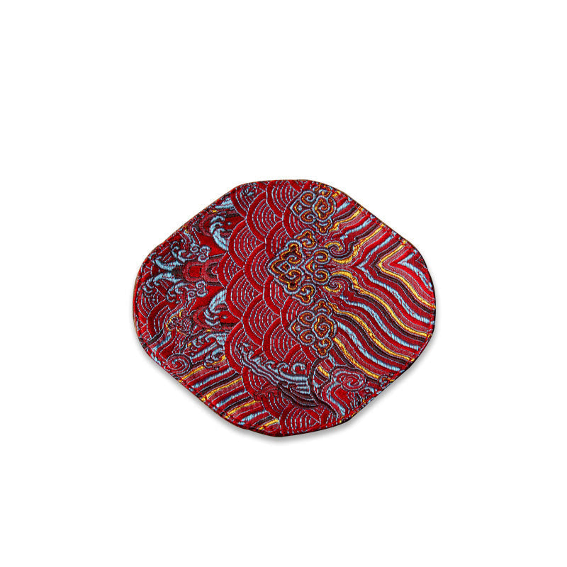 Nimara Ritual Vintage Sea Wave Bamboo Plum Blossom Embroidered Cup Mat Pad Tea Cup Coaster Kung Fu Tea Mat