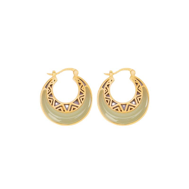 Nimara Ritual Crescent Moon Jade Prosperity Drop Earrings