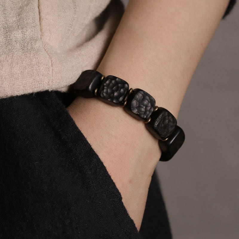 Nimara Ritual Retro Ebony Wood Texture Style Copper Peace Balance Bracelet