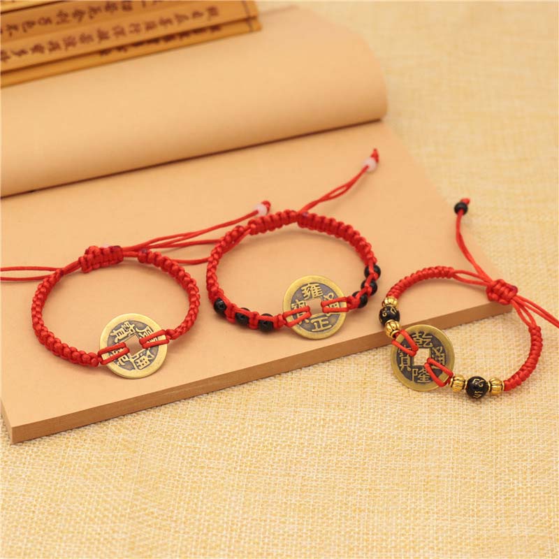 Nimara Ritual Copper Coin Fortune Red String Weave Bracelet