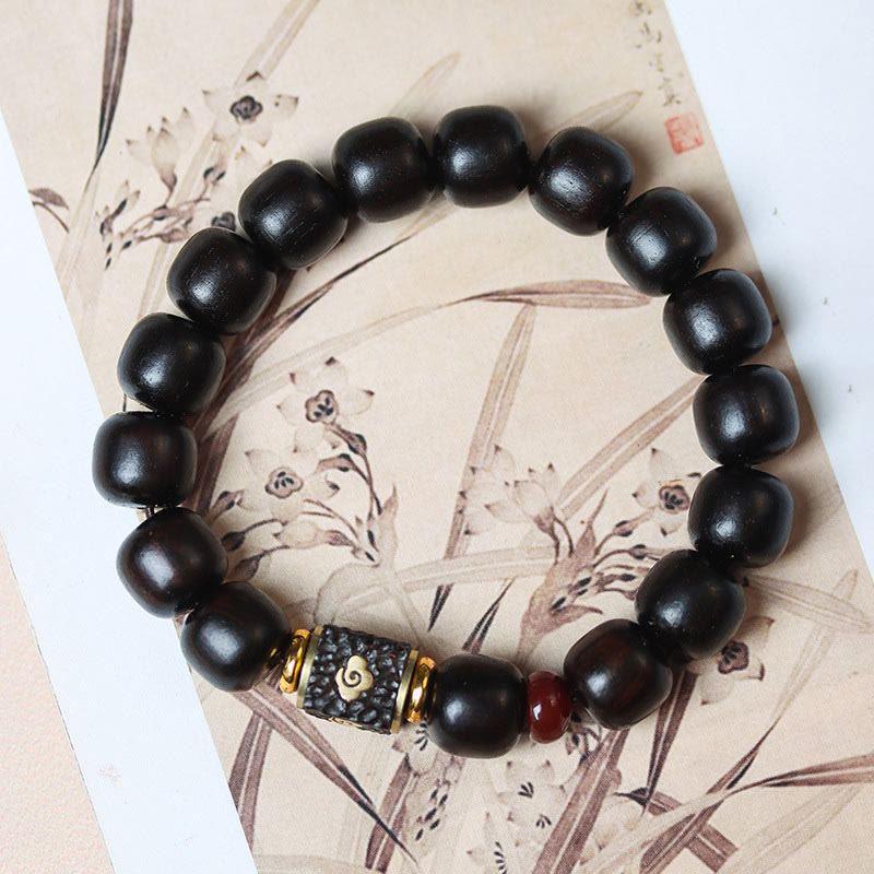 Nimara Ritual Ebony Wood Auspicious Clouds Engraved Calm Bracelet
