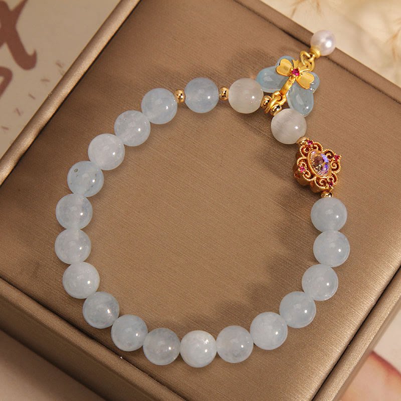 Nimara Ritual Aquamarine Cat's Eye Healing Butterfly Pearl Charm Bracelet