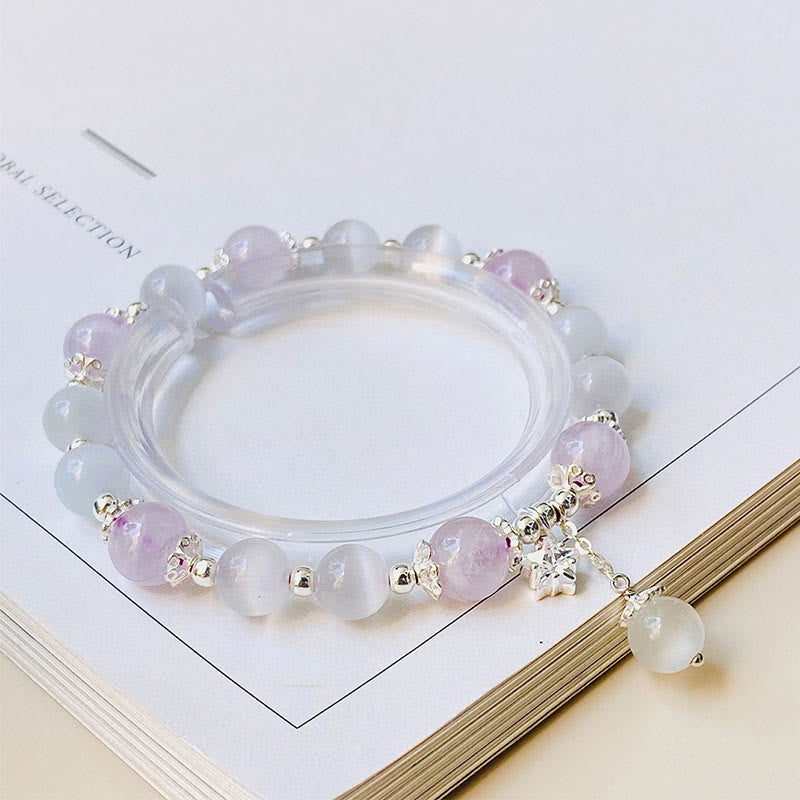 Nimara Ritual 925 Sterling Silver Natural Amethyst Cat's Eye Spiritual Awareness Star Bracelet