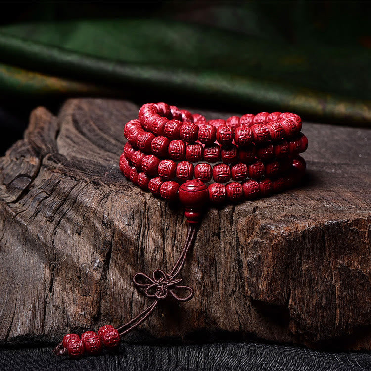 Nimara Ritual 108 Mala Beads Cinnabar Om Mani Padme Hum Pattern Engraved Blessing Bracelet