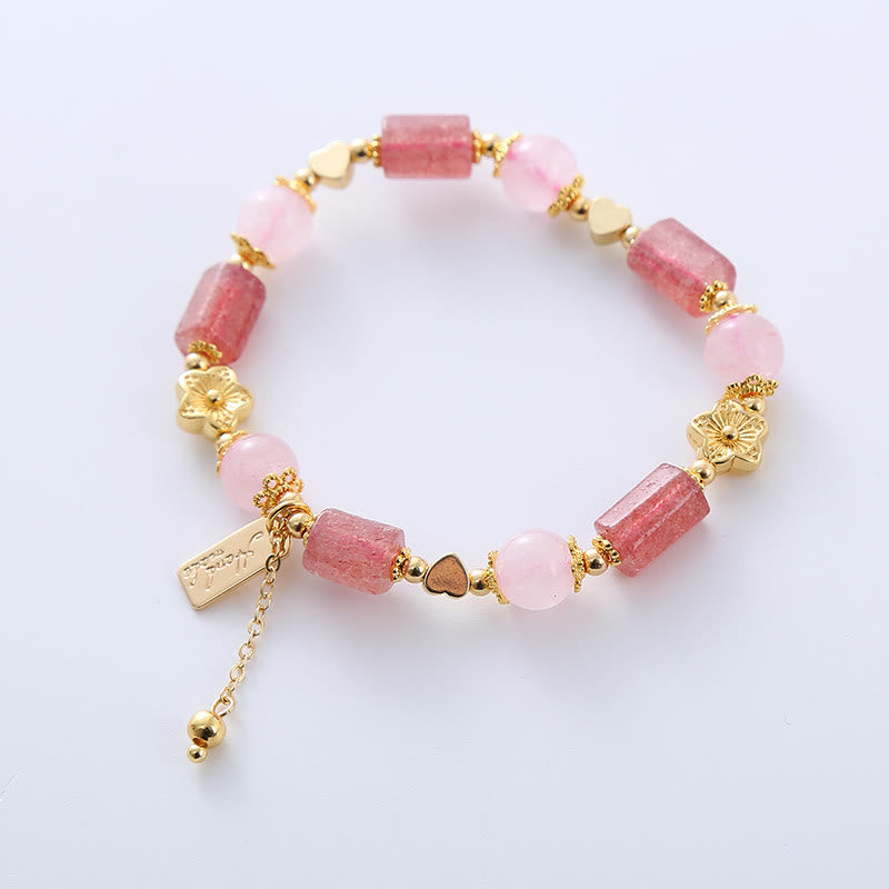 Nimara Ritual Strawberry Quartz Pink Crystal Love Heart Flower Positive Bracelet