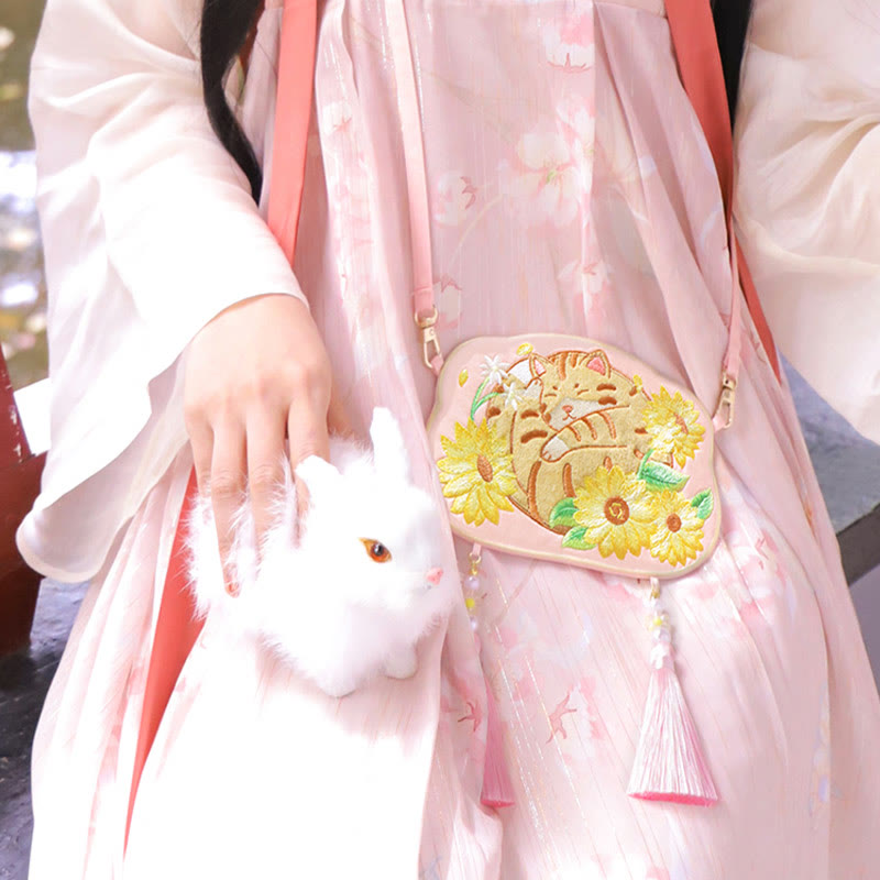 Nimara Ritual Embroidery Lucky Panda Cat Shiba Inu Deer Rabbit Fox Flower Cute Animal Hanfu Bag Crossbody Bag Shoulder Bag