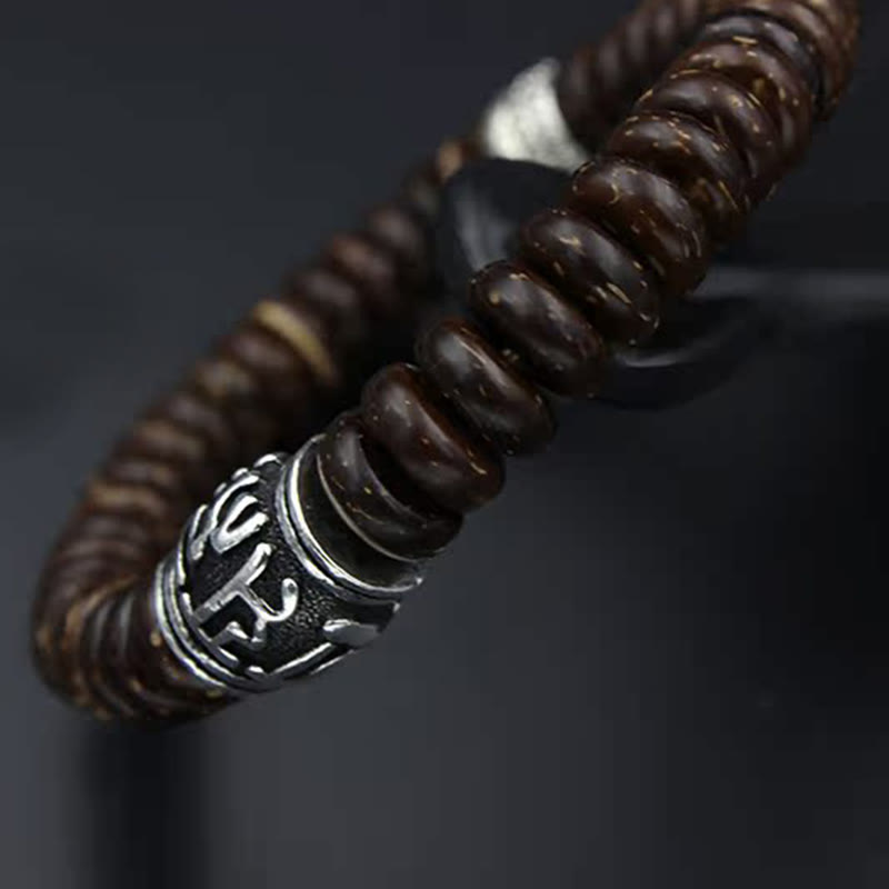 Nimara Ritual Natural Tibetan Coconut Shell Om Mani Padme Hum Positive Bracelet