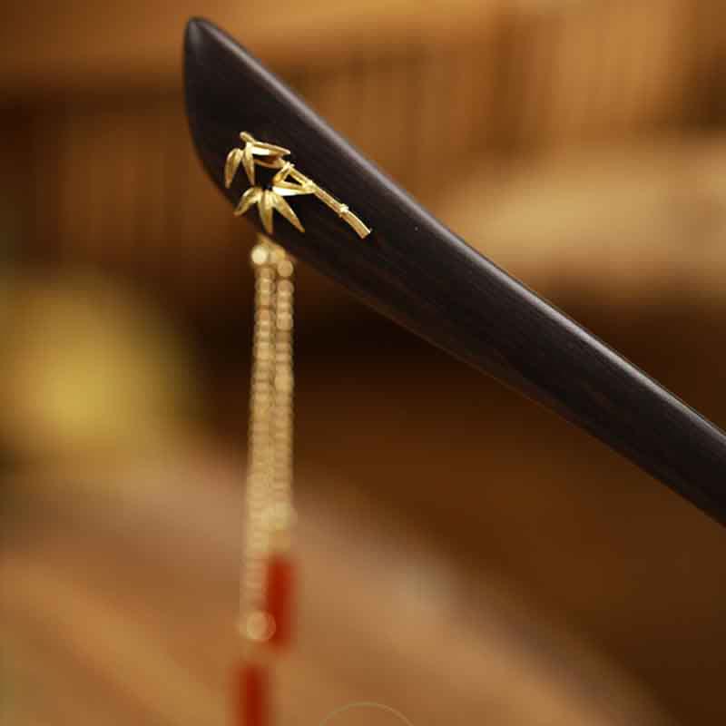 Nimara Ritual Red Agate Ebony Wood Confidence Tassel Hairpin