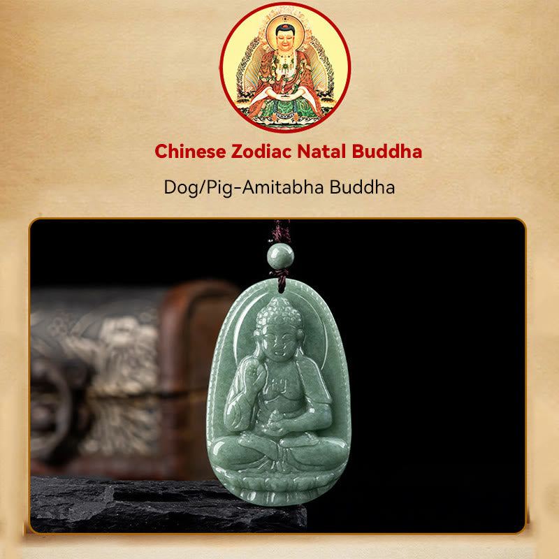 Nimara Ritual Chinese Zodiac Natal Buddha Natural Jade Wealth Prosperity Necklace Pendant