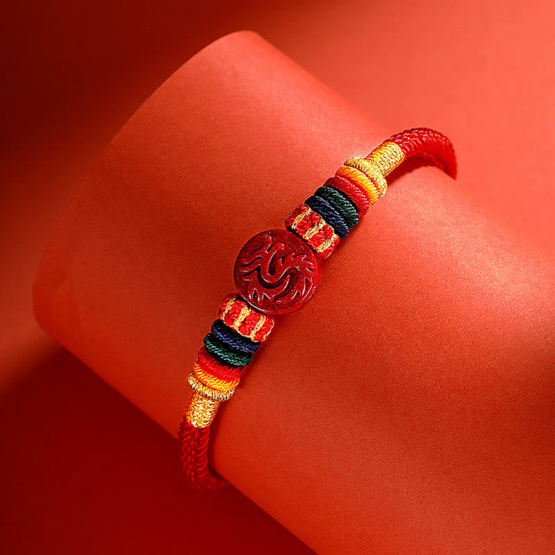 Nimara Ritual Year of the Dragon 925 Sterling Silver Chinese Zodiac Cinnabar Auspicious Matches Blessing Bracelet