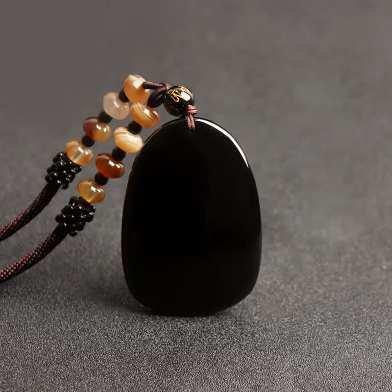 Nimara Ritual Black Obsidian Tiger Eye Dragon Phoenix Protection Beaded Necklace Pendant
