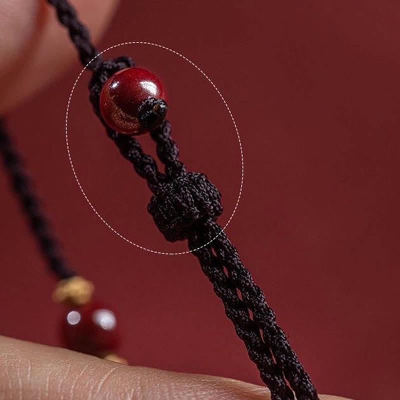 Nimara Ritual Cinnabar Bead Fu Character Charm Blessing Braided String Bracelet