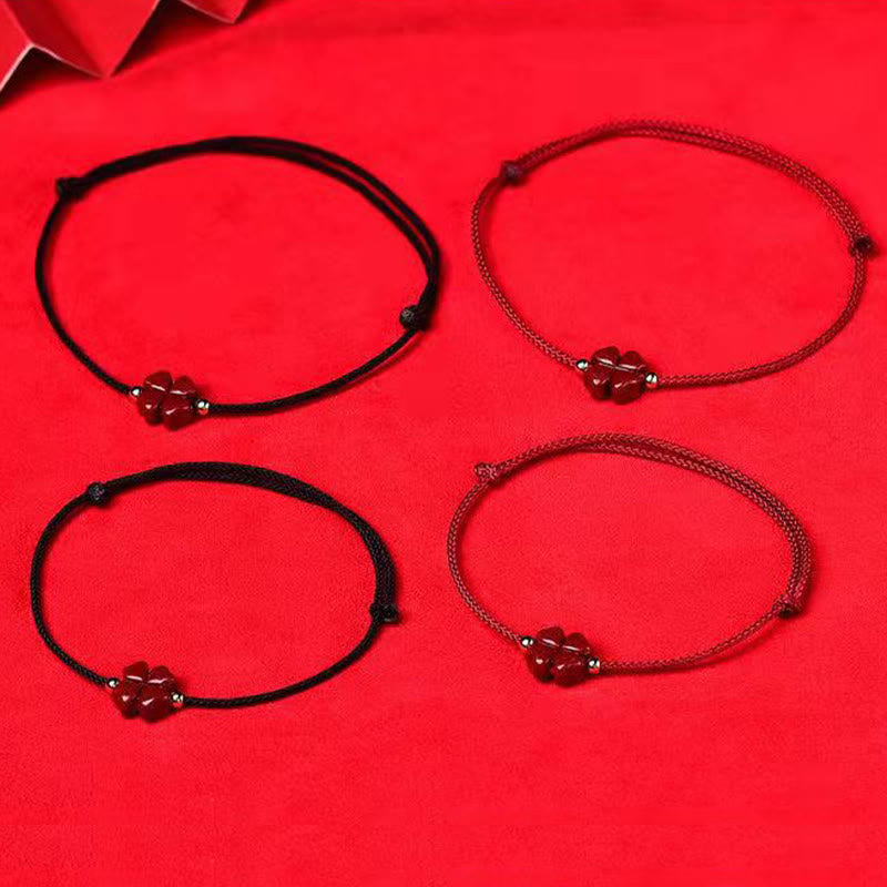 Nimara Ritual Natural Cinnabar Four Leaf Clover Blessing Red String Bracelet Anklet