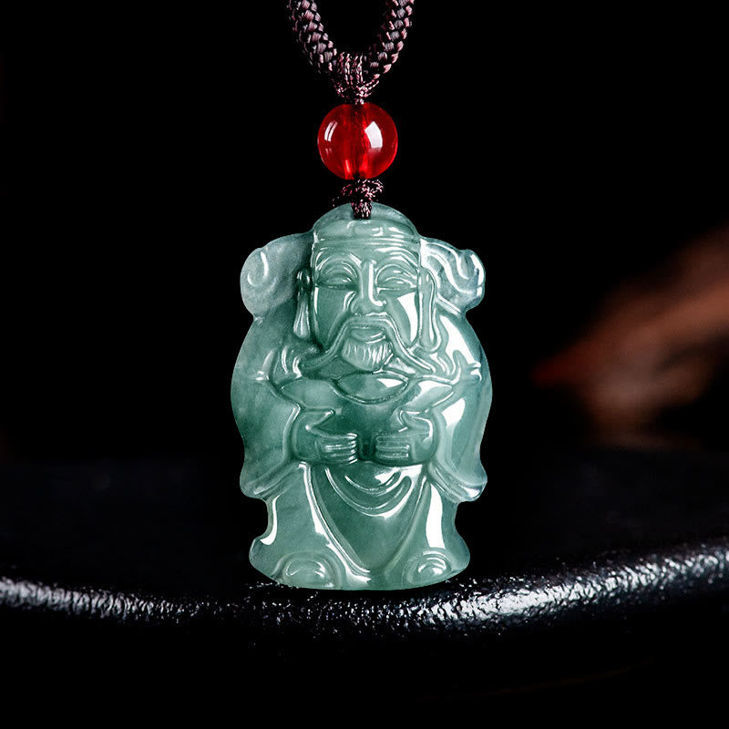 Nimara Ritual Natural Green Jade Chinese God of Wealth Caishen Ingot Abundance Necklace Pendant