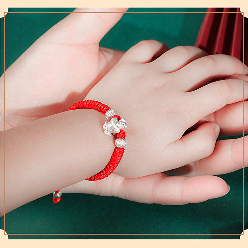 Nimara Ritual 999 Sterling Silver Chinese Zodiac Red Rope Luck Handcrafted Kids Bracelet