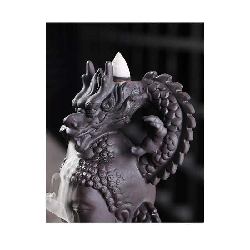 Nimara Ritual Dragon Buddha Auspicious Clouds Purple Clay Healing Incense Burner Decoration