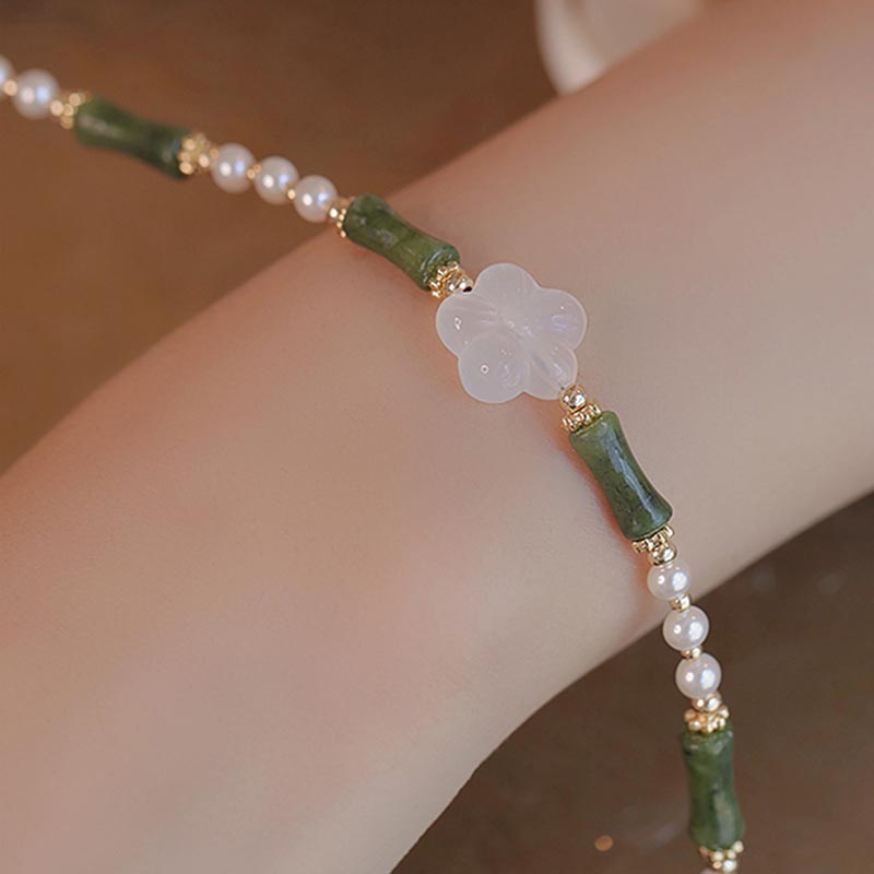 Nimara Ritual Peridot Bamboo Flower Agate Pearl Peace Bracelet