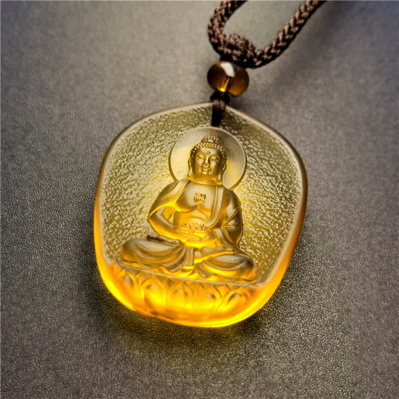 Nimara Ritual Chinese Zodiac Natal Buddha Blessing Liuli Crystal Compassion Necklace Pendant
