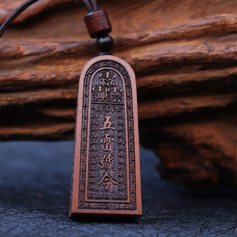 Nimara Ritual Lightning Struck Jujube Wood Taoist Five Thunder Order Luck Protection Necklace Pendant