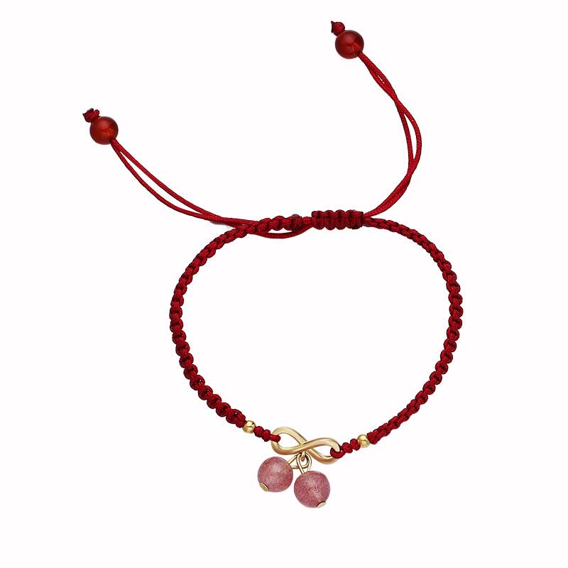 Nimara Ritual Strawberry Quartz Crystal Endless Knot Love Healing Red String Weave Bracelet