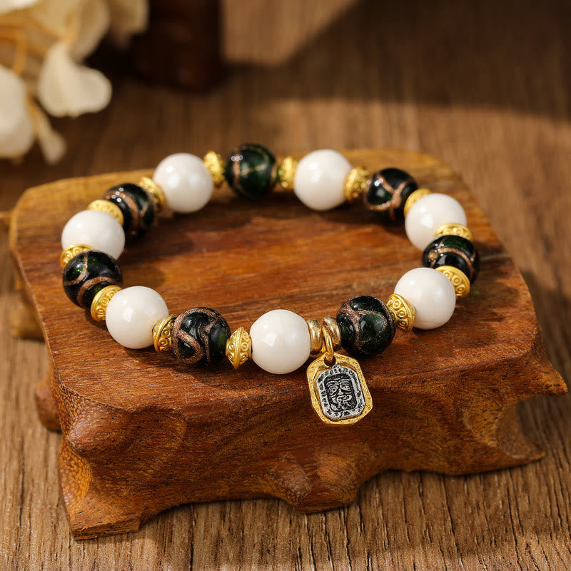 Nimara Ritual Tibetan Zakiram Goddess of Wealth Charm Liuli Glass Incense Ash Porcelain Bead Protection Bracelet