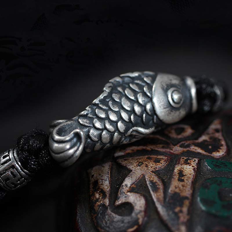 Nimara Ritual Silver Luck Koi Fish Braided String Bracelet