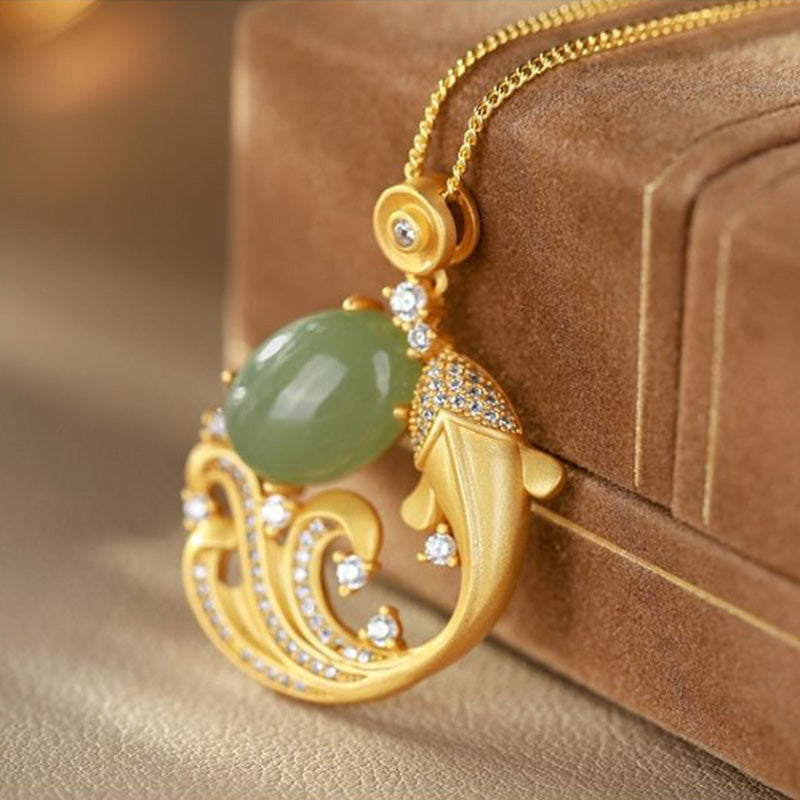 Nimara Ritual Cyan Jade Koi Fish Healing Calm Necklace Pendant