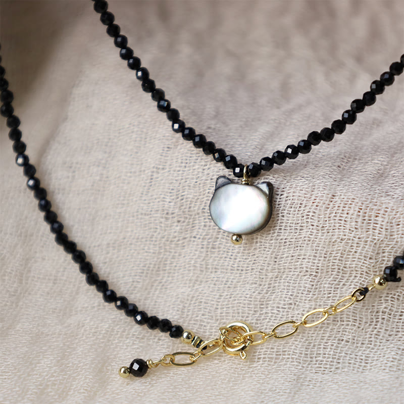 Nimara Ritual Black Spinel Cute Cat Motivate Choker Necklace